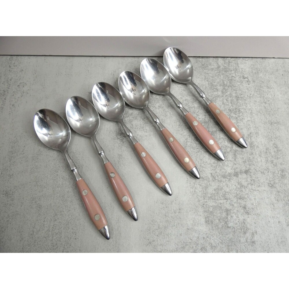WF Washington Forge Carousel Pink Set of 6 Teaspoons Stainless Steel 6 1/8"